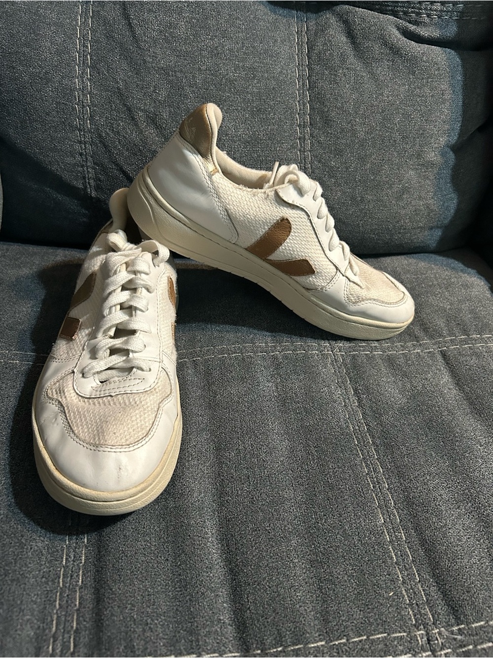 Veja Women’s Sneakers in White and Tan Suede Accents